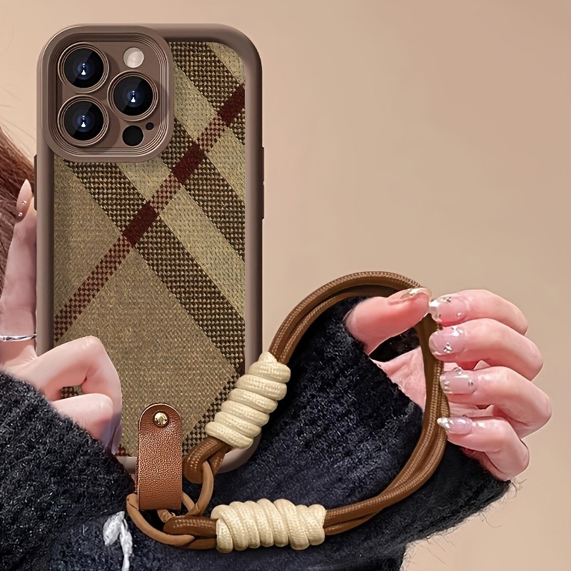 Phone Cases Brown - Коричневый чехол-накладка с ремешком-шнурком в полоску